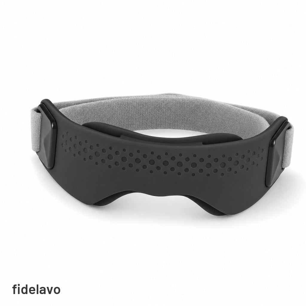 Fidelavo patella strap in black: curved silicone pad with ventilation dots and adjustable strap